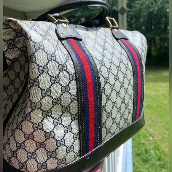 RARE Vintage 1950s/60s GUCCI Doctor Overnight Duffle Bag Web Navy GG Monogram - Picture 3 of 9